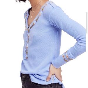 Free People We The Free Rainbow Thermal Tee in Light Blue